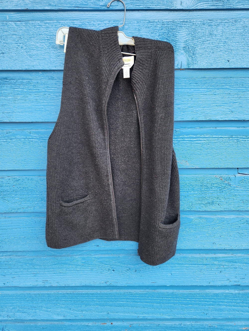 Charcoal Knit Zip-Front  Vest 100% Merino Wool